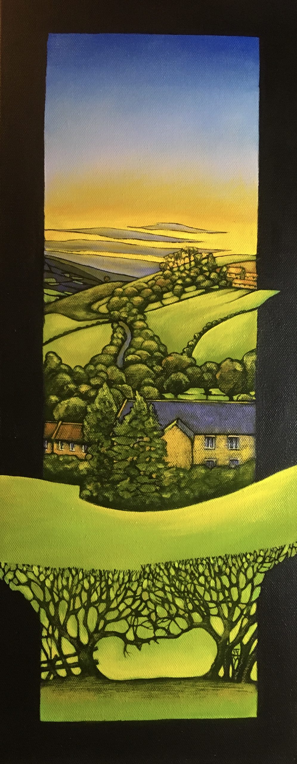 Danby Sunset, from Lodge Lane. oils on deep edge canvas. 20x50cm (8x20"). £425.