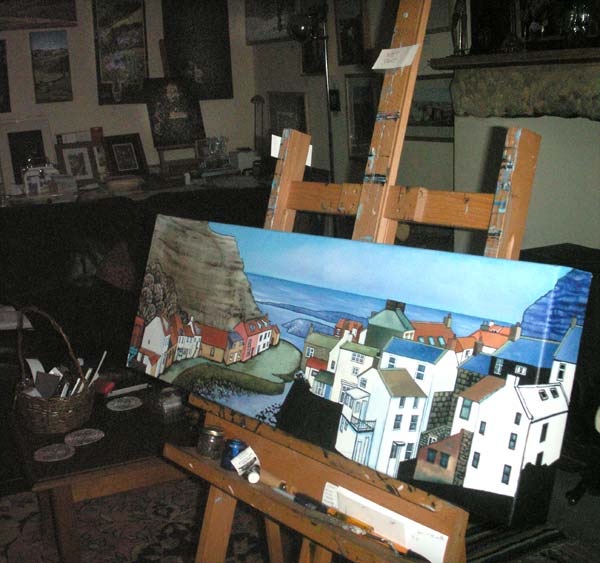 Staithes, painting in progress