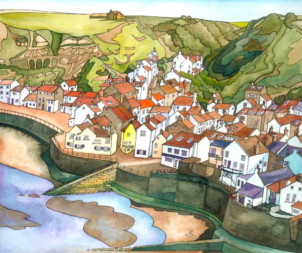 Staithes. inks on watercolour paper, 25x30cm.