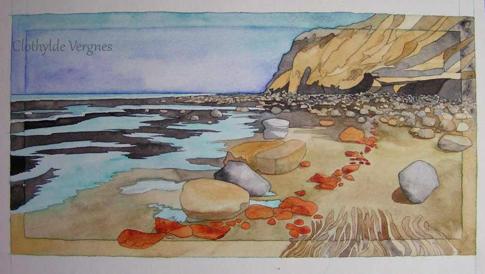 Hummersea Beach II, watercolour on paper, 15x30cm