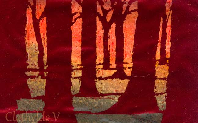 Red Trees 2. Acrylics & metal leaf. 7x12cm (approx 3x5")